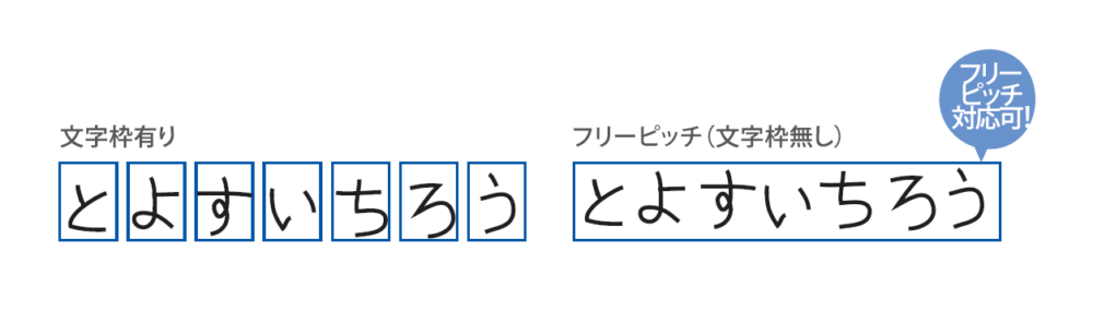 文字枠有り、フリーピッチ（文字枠無し）例